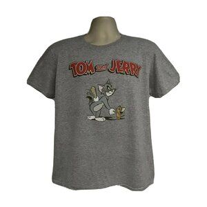 Hanna Barbera Tom Jerry Gray Graphic T-Shirt Large Cotton TV Cartoon Cat Mouse